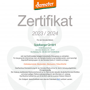 Demeter Zertifikat Deutsch